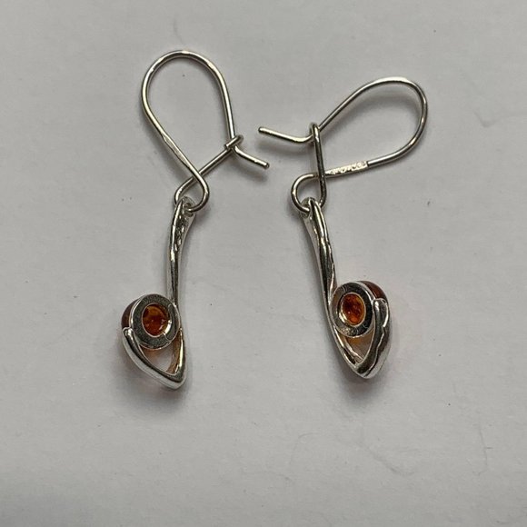 Amber and Silver Earrings, Unique Drop Dangle BOTW - Picture 6 of 8